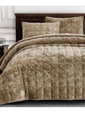 Tan Velvet Quilted 3 piece oversized king Bedspread
